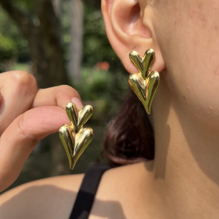 Sculptural Triple-Heart Earrings - Image 1
