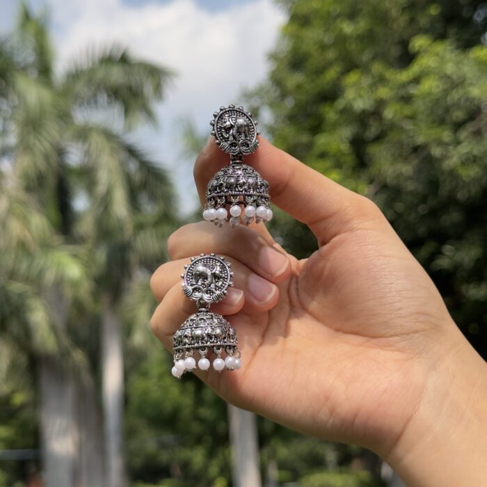 Temple Pearl Jhumkas - Image 4