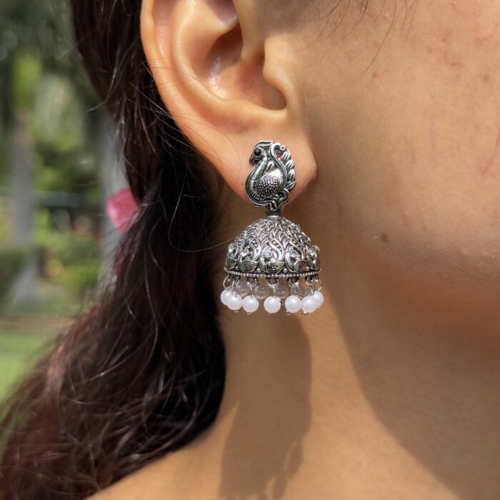 Peacock Pearl Jhumkas - Image 4