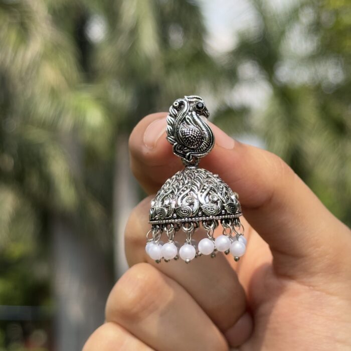 Peacock Pearl Jhumkas - Image 3