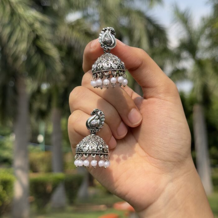 Peacock Pearl Jhumkas - Image 2
