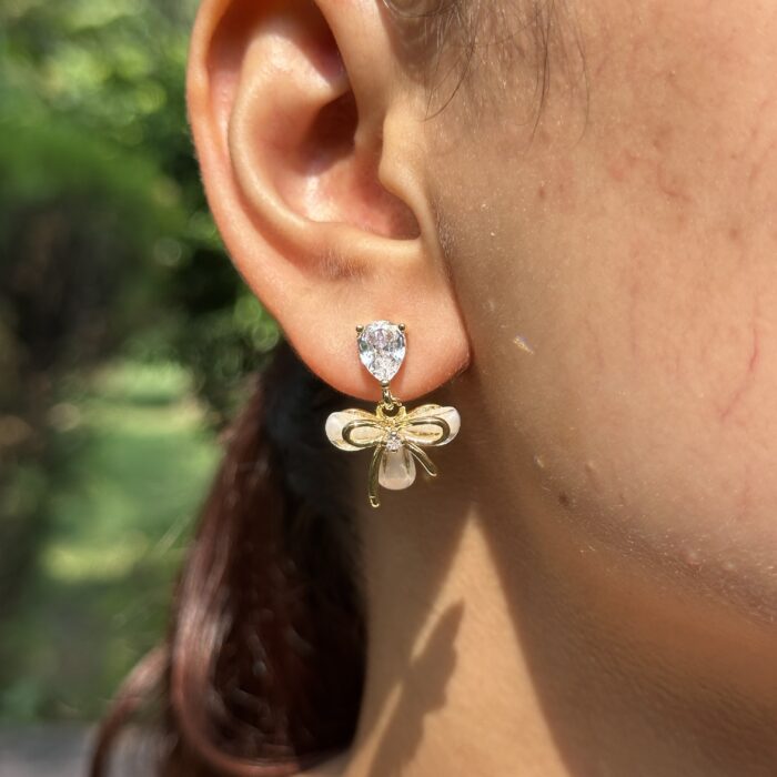 Pearl Bow Earrings - Image 2